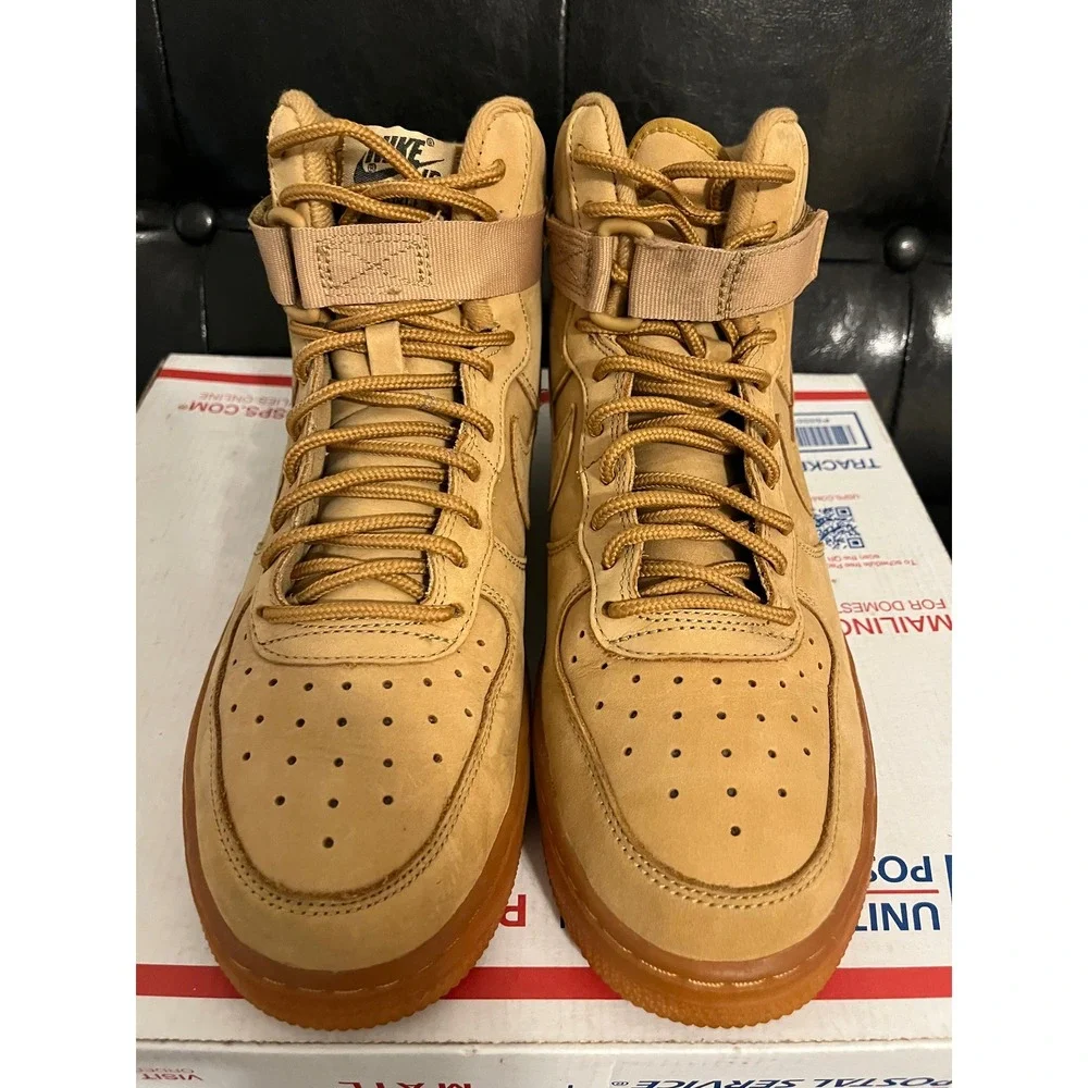 Nike Air Force 1 High Wheat Flax Suede Gum Sole Sneakers 807617-200 Womens 8.5